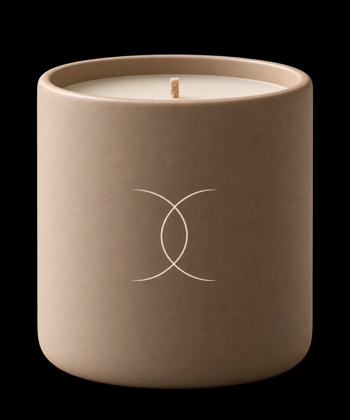 AERIS taupe ceramic candle with a delicate ivory emblem